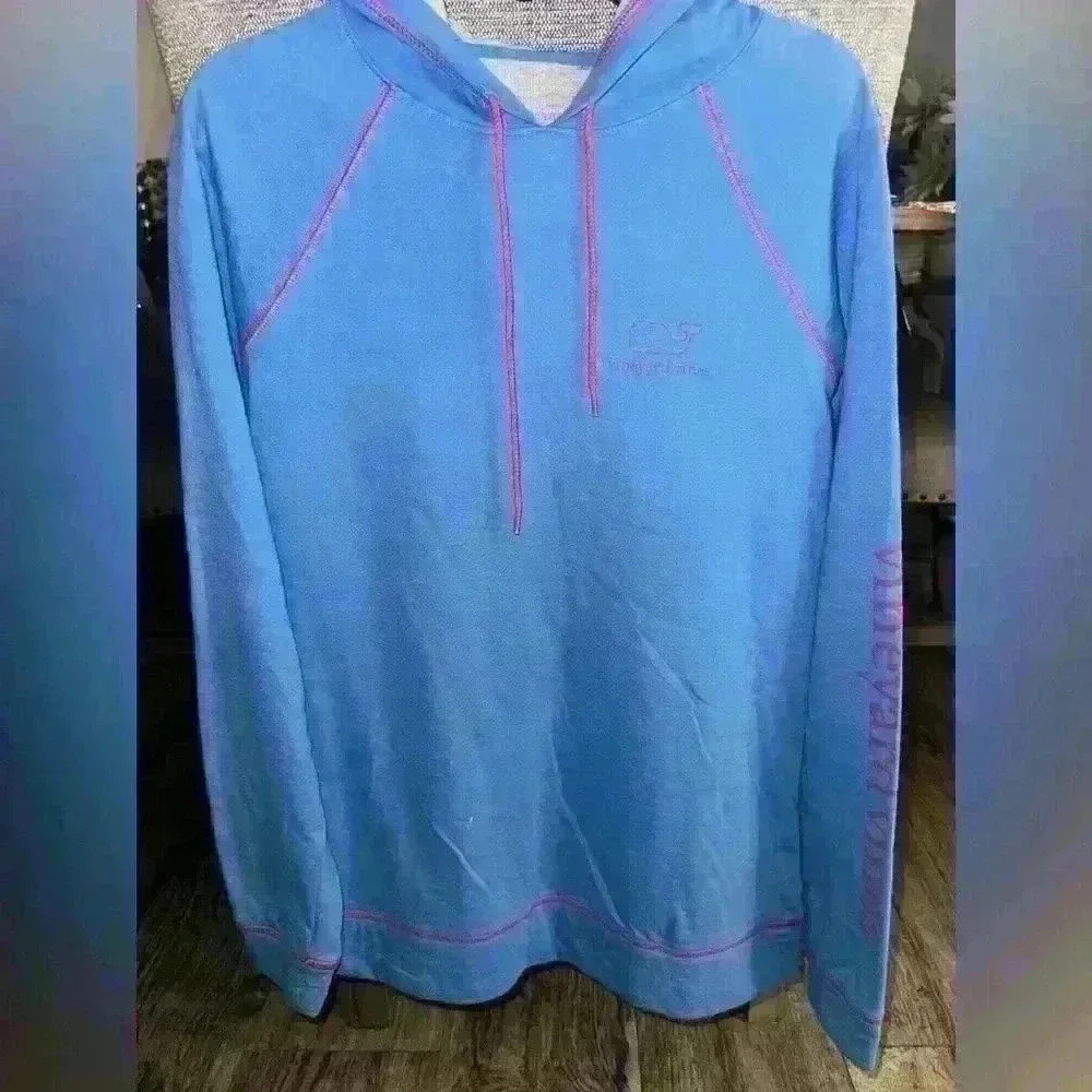 Vineyard Vines Sweater Womens XXS Blue Pink Logo Long Sleeve Pullover Hoodie